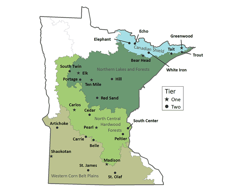 Map showing MN sentinal lakes