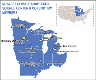 Map showing states with Midwest Climate Adaptation Science Center members.