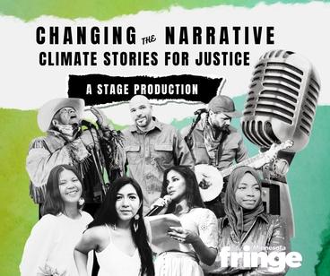 Graphic with photo of speakers for Changing the Narrative: Climate Stories for Justice